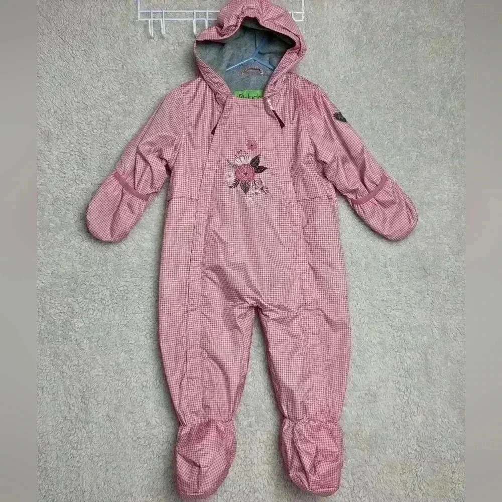 Pink Floral Hooded fleece lined rainsuit for Kids